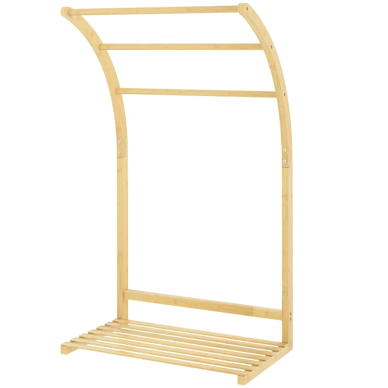 HOMCOM Toallero de Pie de Bambú con 3 Barras y Estante de Almacenamiento para Baño y Lavandería 50x29x84 cm Natural