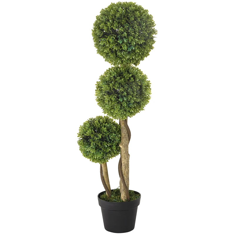HOMCOM Planta de Boj Artificial de 3 Esferas con Macetero Incluido y Base Reforzada Altura 90 cm