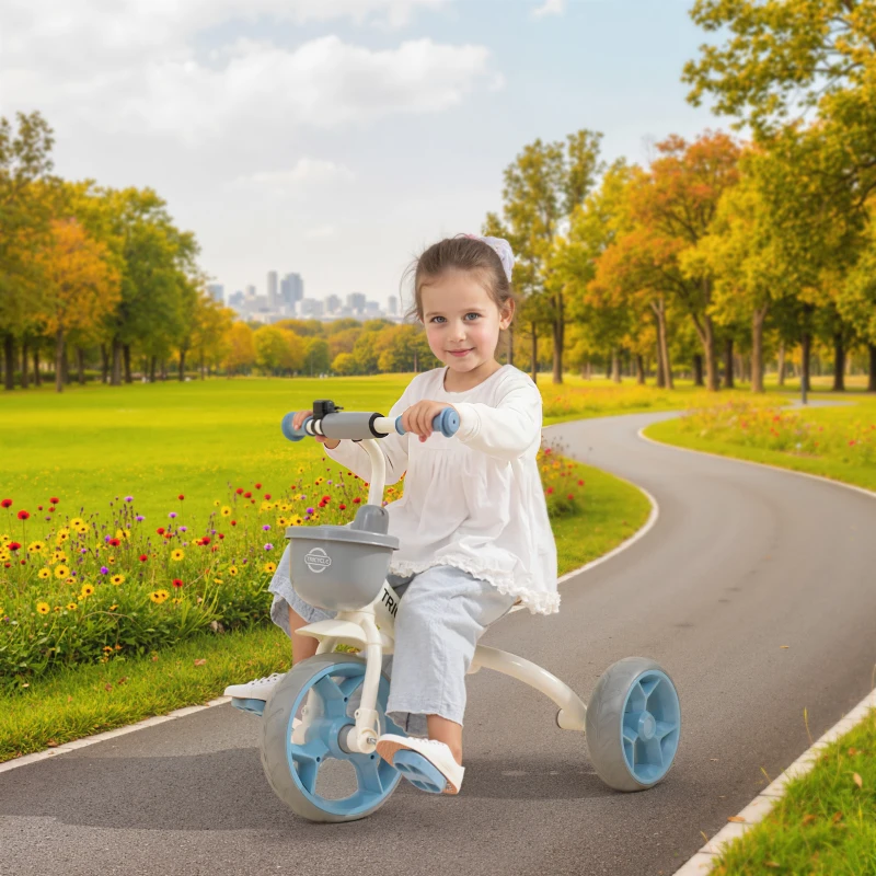 AIYAPLAY Tricycle enfant évolutif, tricycle pour enfants de 2 à 5 ans avec panier avant et roues EVA, 72 x 52 x 61 cm, bleu