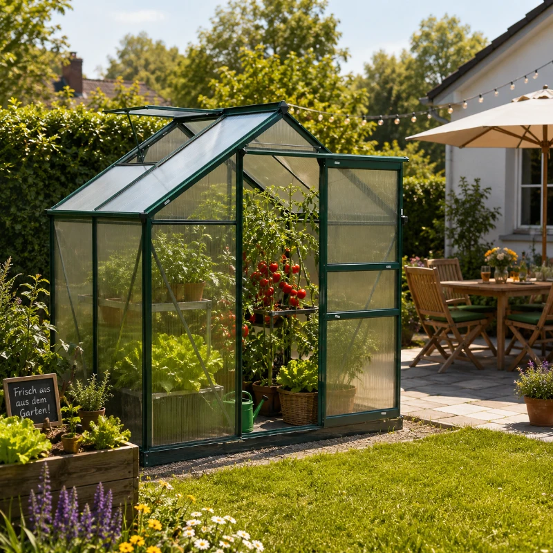 Outsunny Gewächshaus mit Dachfenster Aluminium Treibhaus 190 cm x 132 cm x 201 cm Grün + Transparent