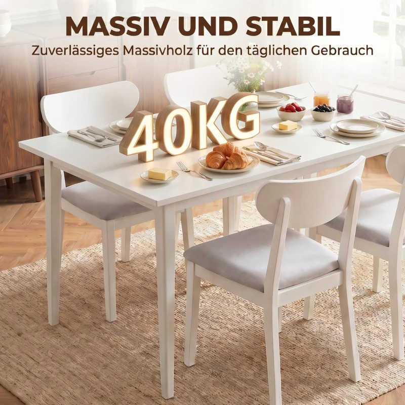 HOMCOM Eettafel voor 8 personen, moderne keukentafel met massiefhouten poten, 180 cm, crème