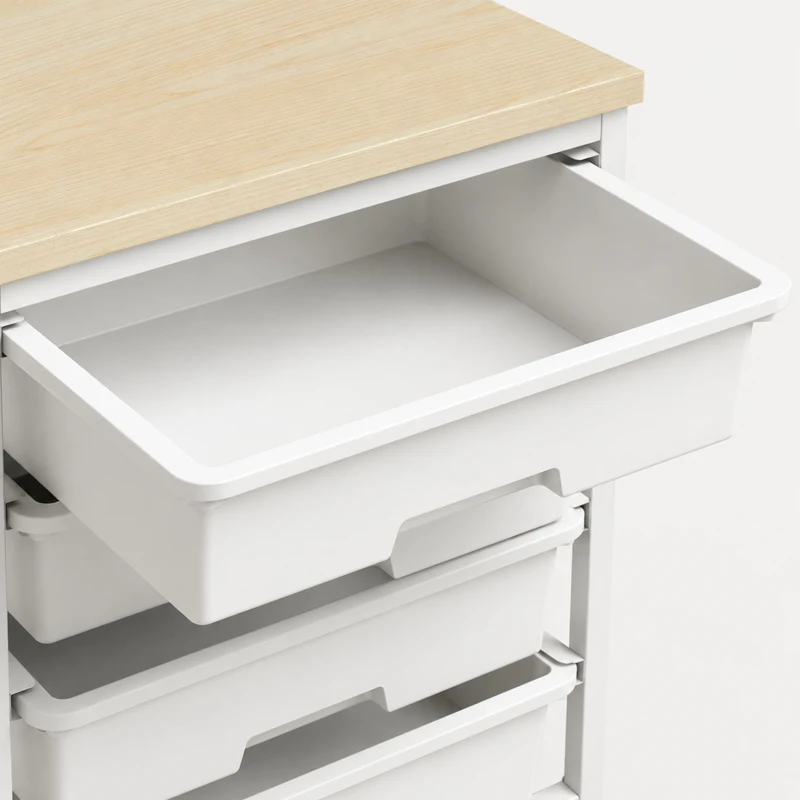 HOMCOM 6-Tier Storage Trolley on Wheels, Metal Kitchen Rolling Cart with 5 Pull-Out Drawers, White