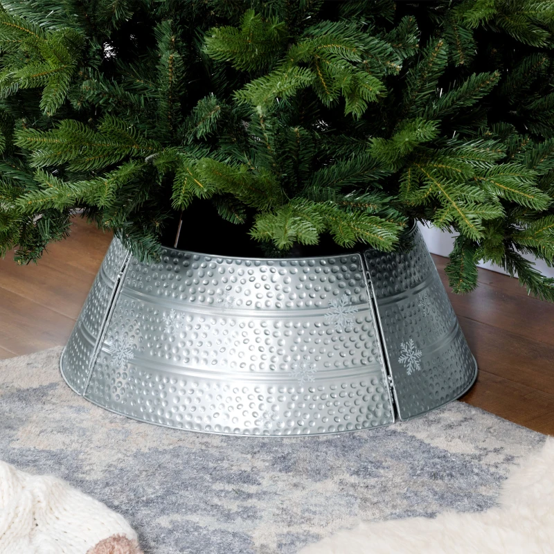 HOMCOM Falda para Árbol de Navidad de Metal Impermeable Decoración para para Fiestas Hogar 66x66x23 cm Plateado