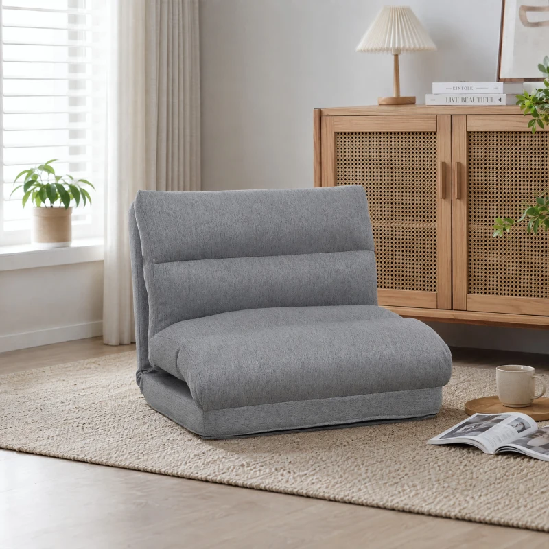 HOMCOM 3-in-1 opklapbare slaapstoel, slaapbank met bedfunctie in linnenlook – omvormbaar tot logeerbed, gestoffeerde relaxstoel en vloermatras voor woonkamer of slaapkamer, grijs(m-8)