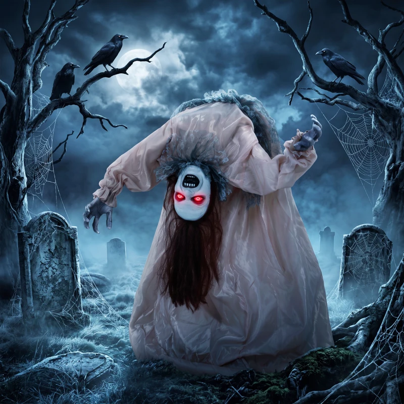HOMCOM Animierter Halloween-Geist mit gruseligen Schreien, leuchtenden Augen, per Geräusch/Berührung aktiviert