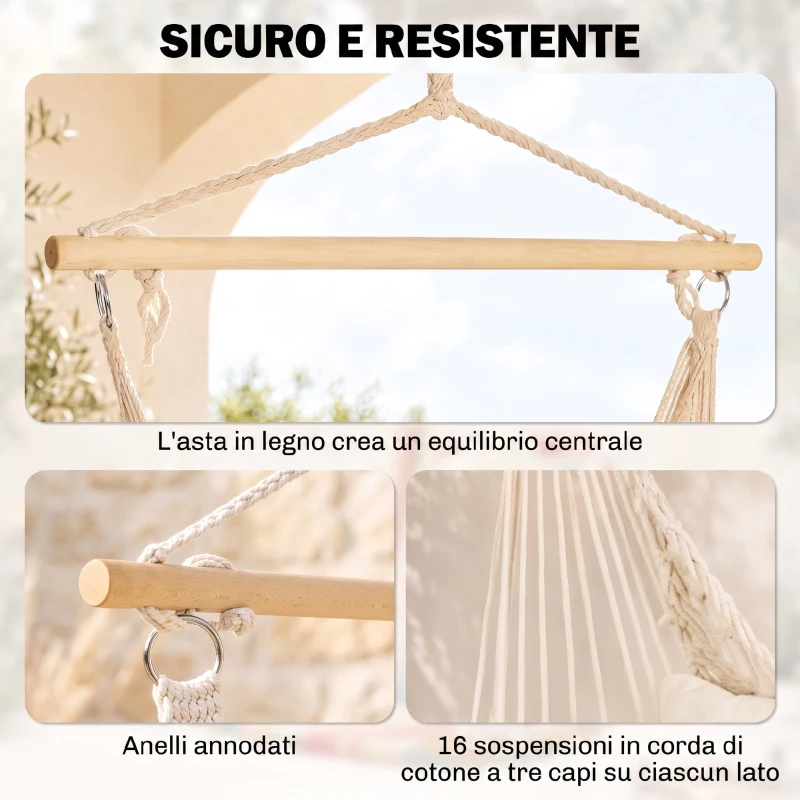 Outsunny Amaca da Giardino in Corda Shabby Chic per Interni ed Esterni Bianca