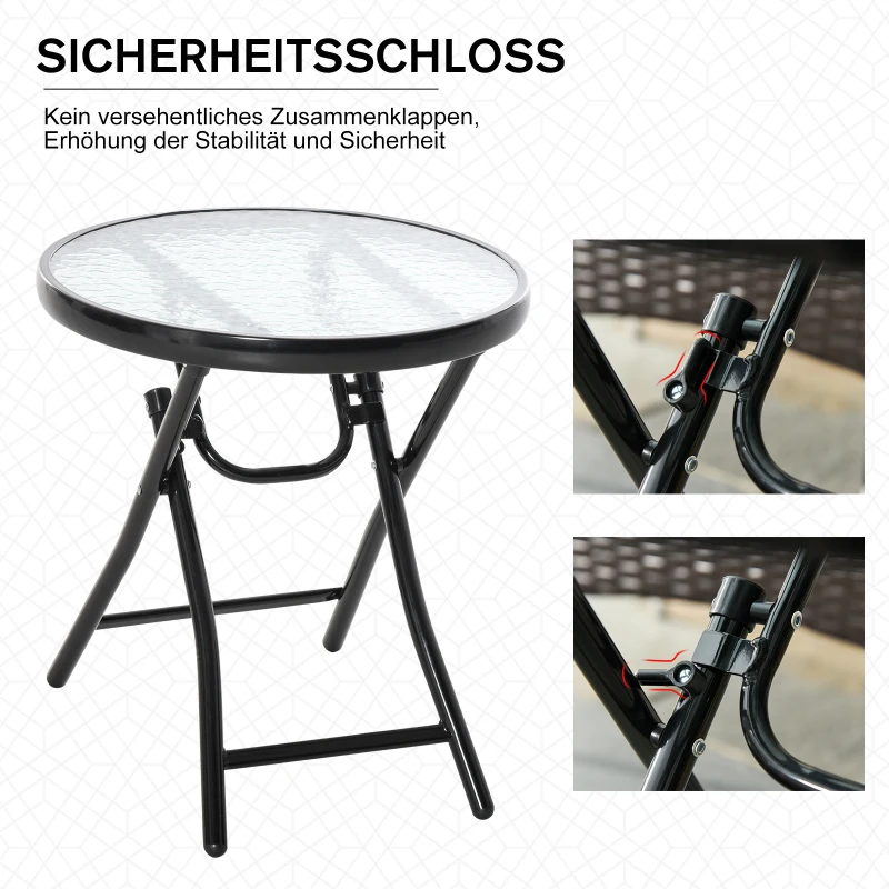 Outsunny tuintafel bistrotafel met glazen blad rond metaal Ø 45 cm zwart