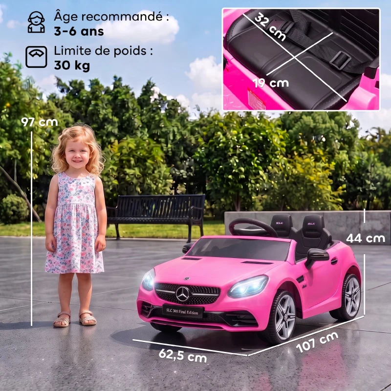 AIYAPLAY Voiture électrique enfants licence Mercedes SLC 300 12V V. Max. 5 Km/h effets sonores lumineux télécommande rose(m-3)