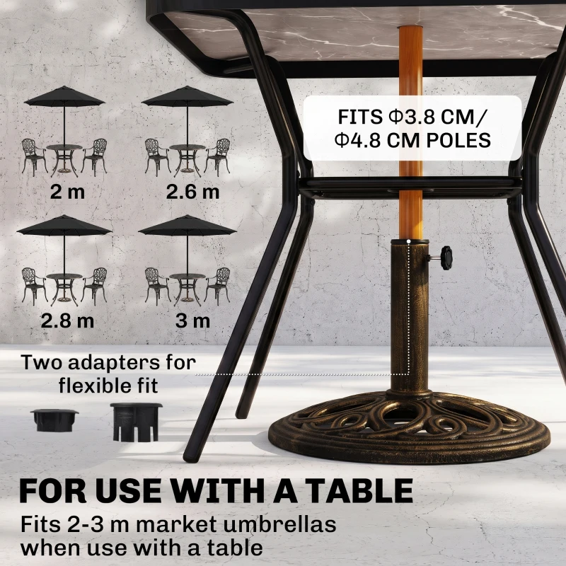 Outsunny 11.5 kg Cast Metal Round Patio Umbrella Base Stand, Umbrella Holder for Outdoor, Patio, Garden, Bronze Tone