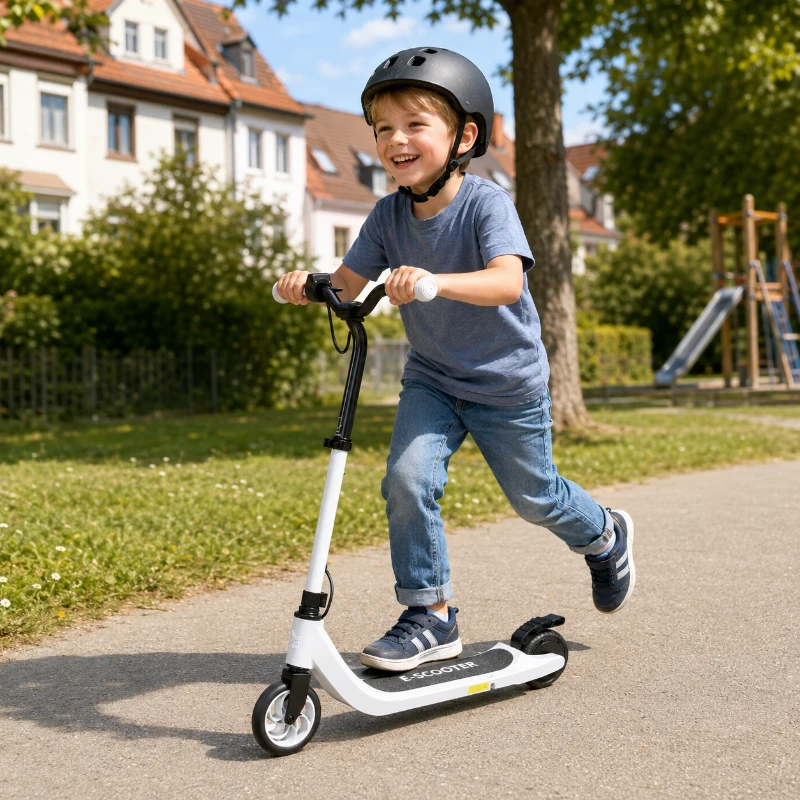 HOMCOM E-Scooter, Elektro-Tretroller, 6 km Reichweite, ab 6 Jahren, Stahlrahmen, schwarz+weiß, 76 x 53 x 95cm
