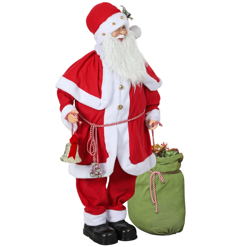HOMCOM Figurine de Père Noël, Debout de Père Noël Rouge Traditionnelle 140 cm avec Sac de Cadeaux, Effets Sonores et Cloche