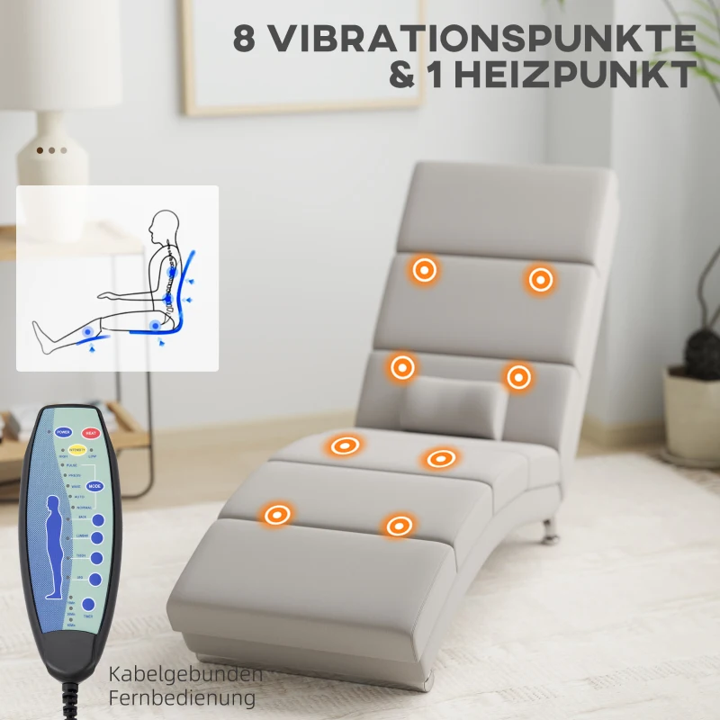 HOMCOM Elektrische Relaxfauteuil Massagestoel met Ligfunctie, Warmte, Vibratie en Lendenkussen, 56 x 168 x 84 cm Crèmewit