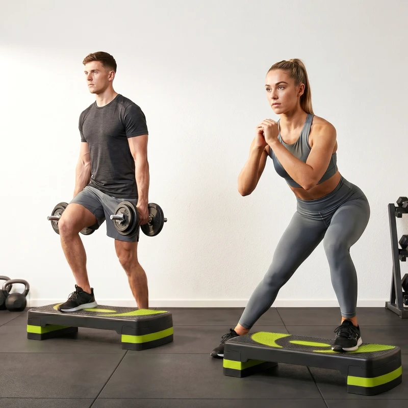 HOMCOM Step de Aeróbic para Fitness Antideslizante con Altura Regulable 3 Niveles 10/15/20 cm Carga 150 kg 80x31x20 cm Verde