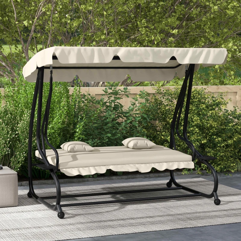 Outsunny Three-Person garden Swing Chair, with Adjustable Canopy - Cream