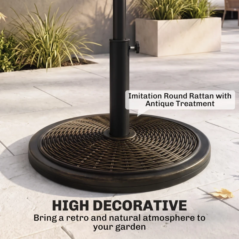 Outsunny Base per Ombrellone in Cemento e Plastica da 14kg con Effetto Rattan Ø48x34cm, Bronzo