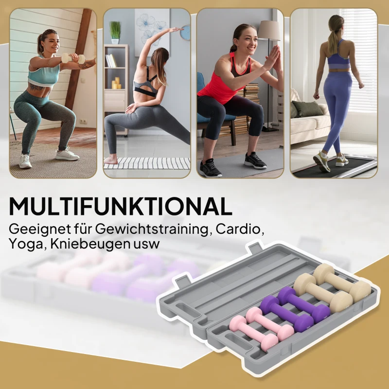 HOMCOM Dumbbellset 6-delig met Koffer, Gewichten, Verstelbaar 0,5 kg, 1 kg, 1,5 kg voor Thuis, Fitness