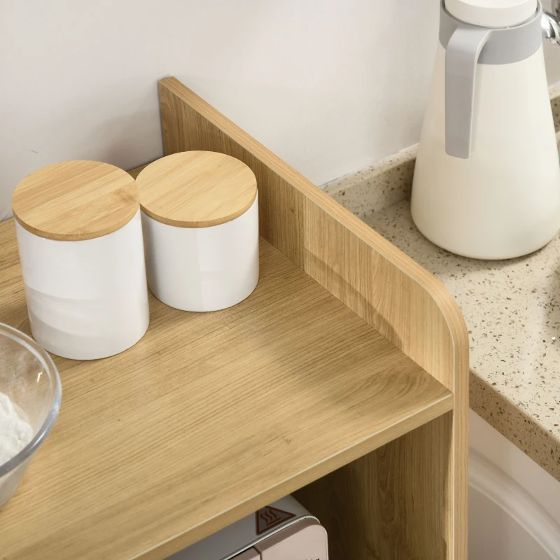 HOMCOM Mueble Microondas Estilo Escandinavo con Armario Cajón y Estante Ajustable 58x40x118 cm Natural y Blanco