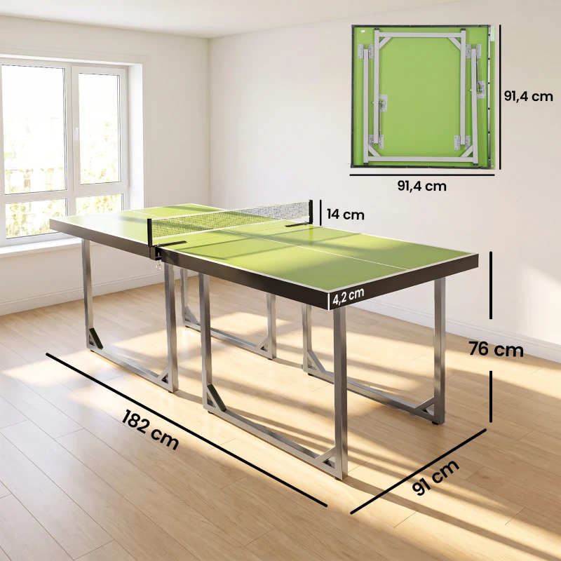 HOMCOM Tavolo da Ping Pong Pieghevole per Interni, Tavolo Ping Pong con Rete, Montaggio Non Richiesto, 182x91 cm, Verde