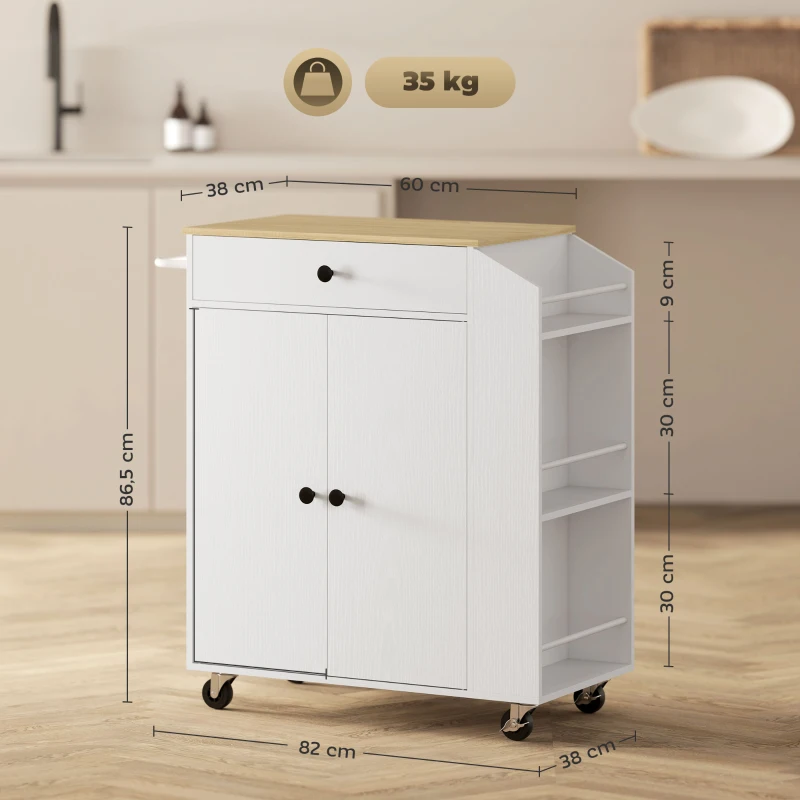HOMCOM Îlot central cuisine mobile desserte cuisine avec tiroir étagère réglable placard à deux portes 82 x 38 x 86,5 cm blanc