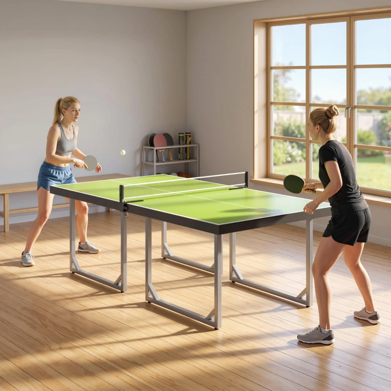 HOMCOM Tavolo da Ping Pong Pieghevole per Interni, Tavolo Ping Pong con Rete, Montaggio Non Richiesto, 182x91 cm, Verde