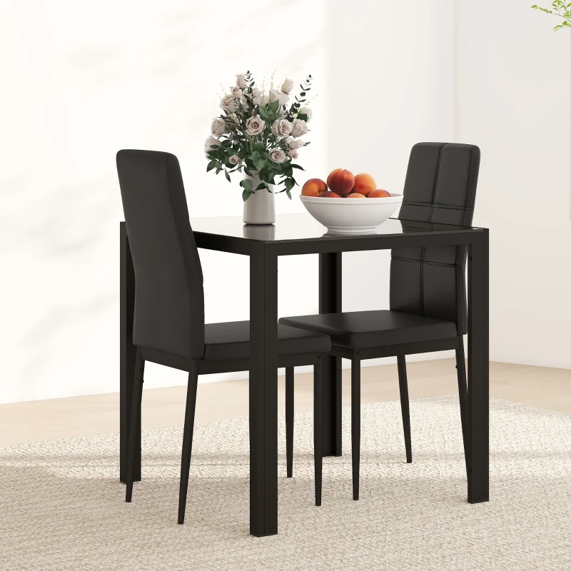 HOMCOM Eetset met Tafel en 2 Stoelen Ruimtebesparend Zwart
