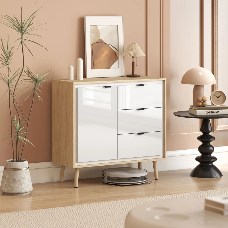 HOMCOM Buffet salon meuble de rangement armoire de cuisine placard à 2 portes 3 tiroirs et étagère réglable, 80x35x77cm, blanc