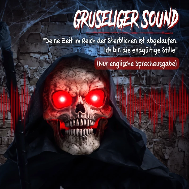 HOMCOM 170 cm Halloween Animierte Sensenmann Deko mit Sound- und Berührungsaktivierung, leuchtenden Augen und Brustkorb