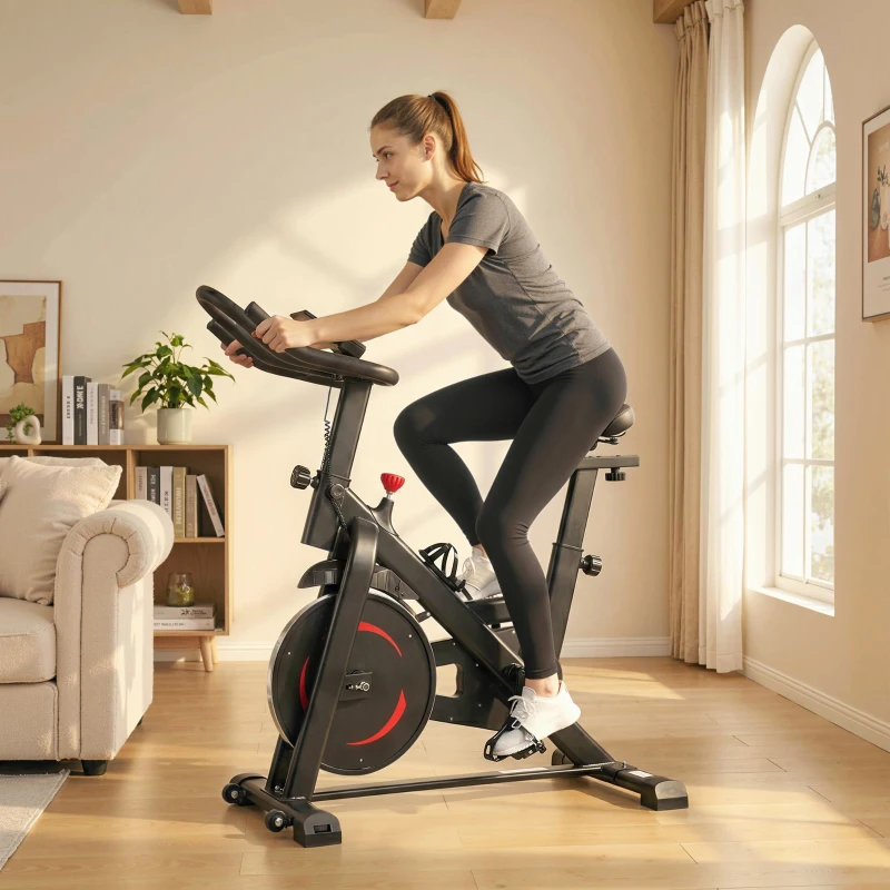 SPORTNOW Vélo d'Appartement Silencieux avec Résistance Réglable, APP Connectez via Bluetooth, Écran LCD, 111,5x52,5x114,5cm, Noir