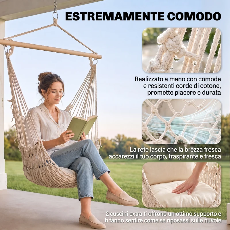 Outsunny Amaca da Giardino in Corda Shabby Chic per Interni ed Esterni Bianca