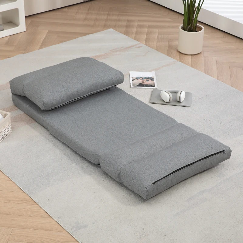 HOMCOM 3-in-1 opklapbare slaapstoel, slaapbank met bedfunctie in linnenlook – omvormbaar tot logeerbed, gestoffeerde relaxstoel en vloermatras voor woonkamer of slaapkamer, grijs(m-7)