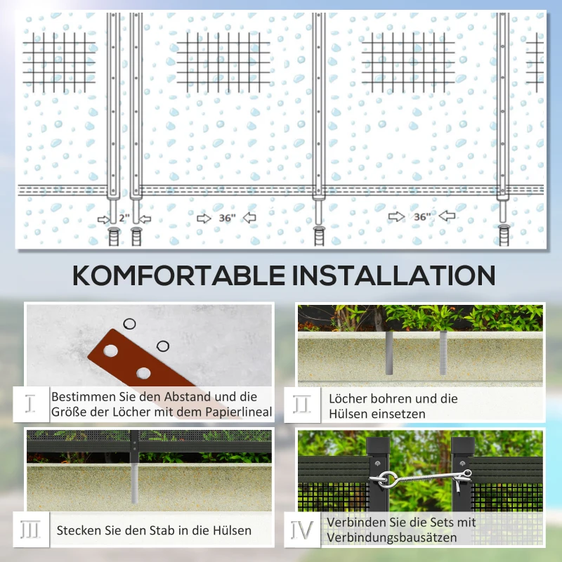Outsunny Zwembad Veiligheidshek, Zwembadhek voor Kinderen, 4-delig, Aluminium/Texteline, 365 x 126 cm, Zwart
