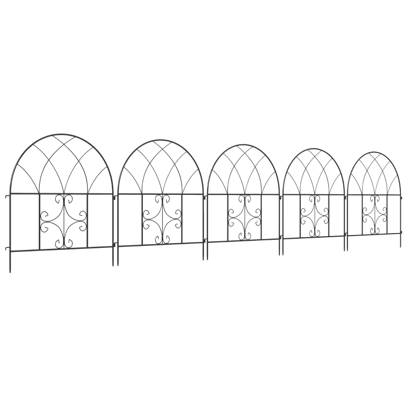 Outsunny Tuinhek hek staal 300 cm x 70 cm hoog decoratief gaashek set hekelementen zwart