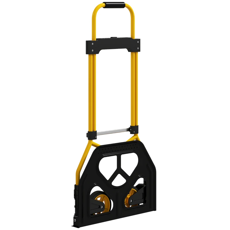 HOMCOM Carrinho Dobrável com Pega Telescópica Ajustável, Carga até 60 kg, com Rodas, para Garagem, Amarelo