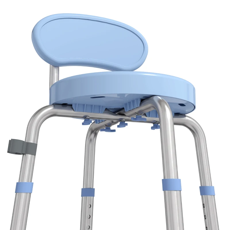 HOMCOM Tabouret de Douche Ronde Pivotant 360°, Hauteur Réglable, Dossier, Pieds Antidérapants, 38,5x37,5x75cm, Bleu Clair