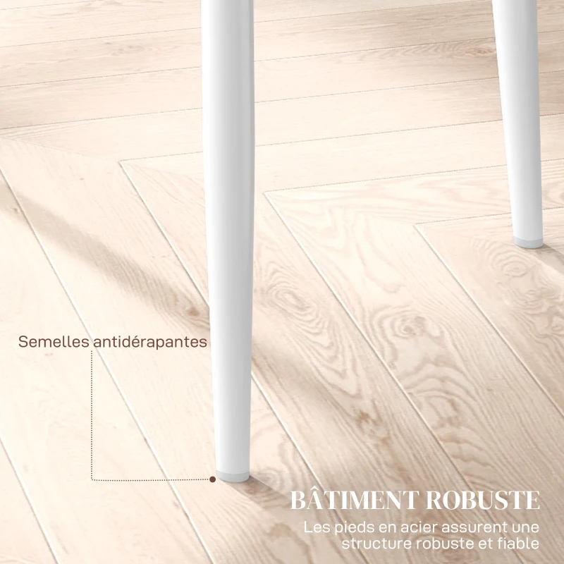 HOMCOM Lot de 2 chaises de salle à manger avec dossier haut, revêtement synthétique et pieds en acier, blanc