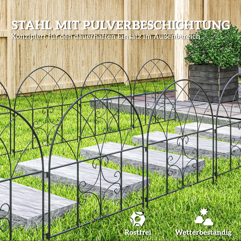 Outsunny Tuinhek hek staal 300 cm x 70 cm hoog decoratief gaashek set hekelementen zwart