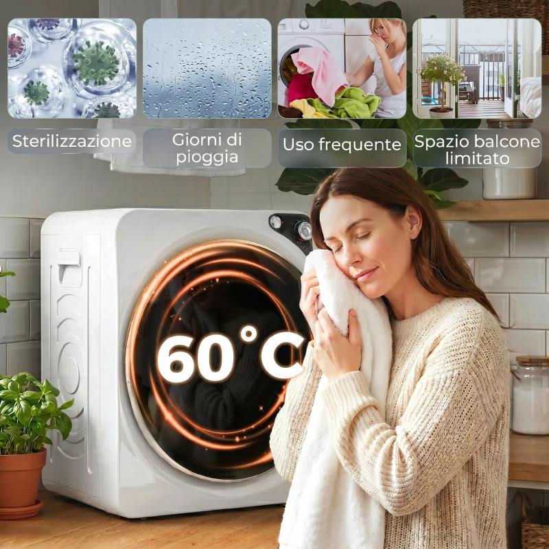 HOMCOM Asciugatrice Portatile da 1000W con 5 Programmi e Timer, in PCM e Acciaio Inox, 49x43x61 cm, Bianco