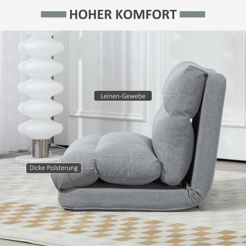 HOMCOM 3-in-1 opklapbare slaapstoel, slaapbank met bedfunctie in linnenlook – omvormbaar tot logeerbed, gestoffeerde relaxstoel en vloermatras voor woonkamer of slaapkamer, grijs(m-6)