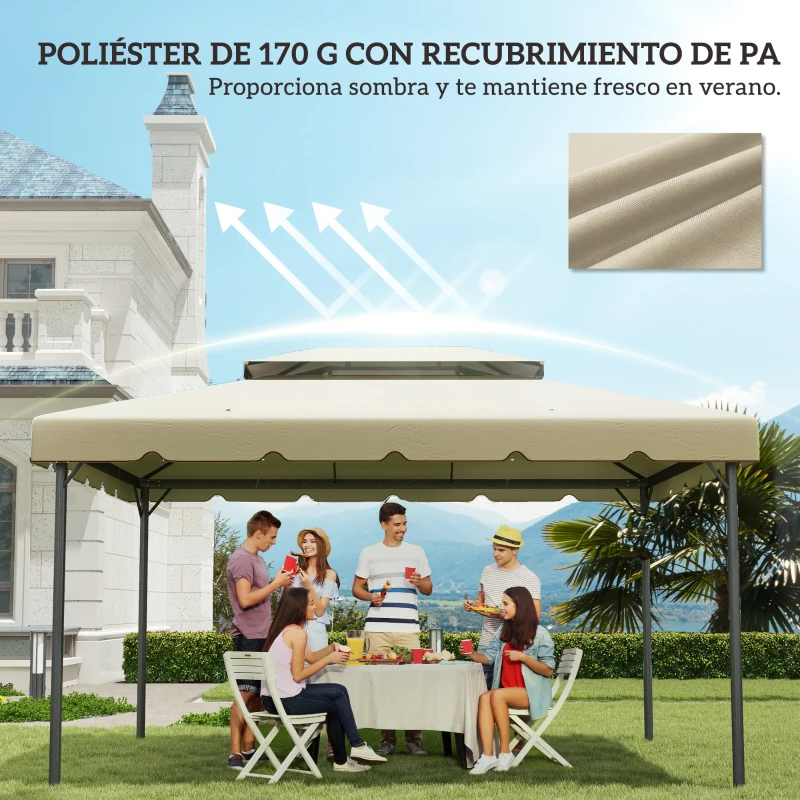 Outsunny Toldo de Recambio para Cenador 4x3 m con Techo Doble Orificios de Drenaje Solo Toldo NO Incluye Marco Beige