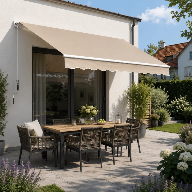 Outsunny Gelenkarmmarkise Markise 4,5 x 3m Verstellbare Terrassenmarkise Sonnenschutz mit Alu-Rahmen & Handkurbel Balkonmarkise für Balkon, Terrasse Beige