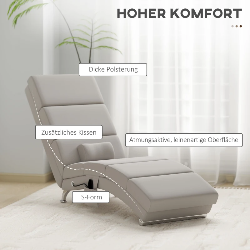HOMCOM Elektrische Relaxfauteuil Massagestoel met Ligfunctie, Warmte, Vibratie en Lendenkussen, 56 x 168 x 84 cm Crèmewit