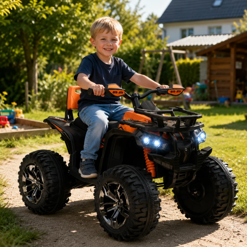 HOMCOM 12V Kinder-Elektro-Quad mit Vorwärts-, Rückwärtsfunktion, MP3-Musikplayer, Scheinwerfer, 3-8 km/h, 3-5 Jahre, Orange(m-2)