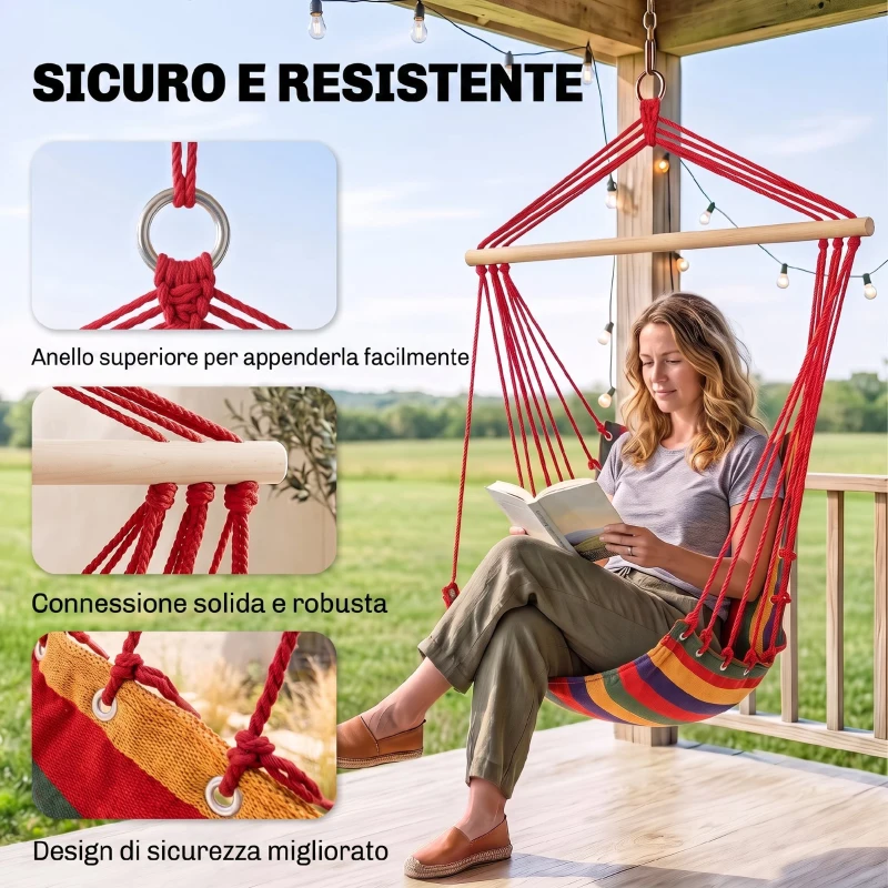 Outsunny Amaca Sedia Sospesa in Poliestere, Colorata, 100x60x100cm