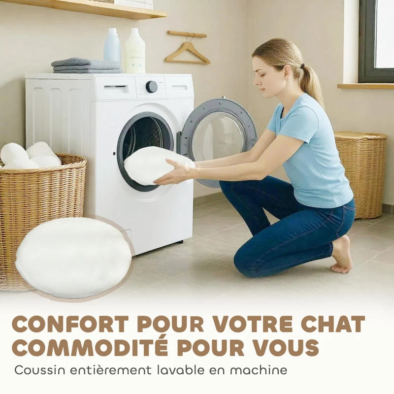 PawHut Arbre à chat tour de jeux pour chats griffoirs plate-forme lit niche coussin moelleux lavable, 55 x 45 x 102 cm blanc
