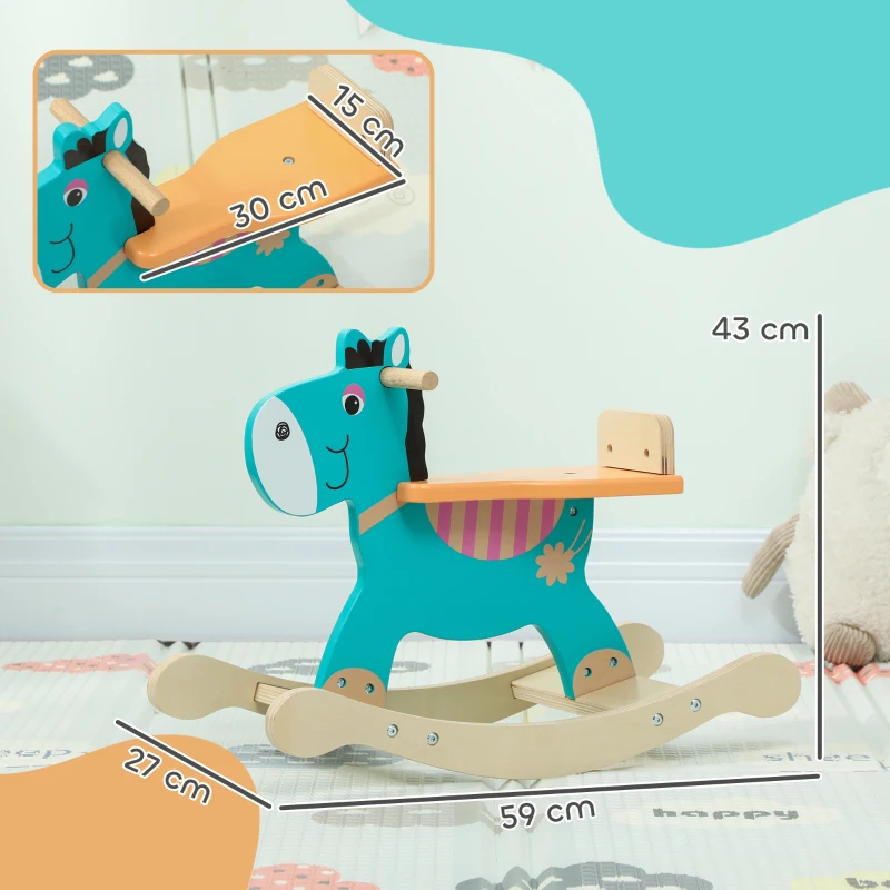 AIYAPLAY Cheval à bascule pour enfants, âne jouet à bascule bébé en bois avec guidon et base stable, 59 x 27 x 43 cm, vert foncé