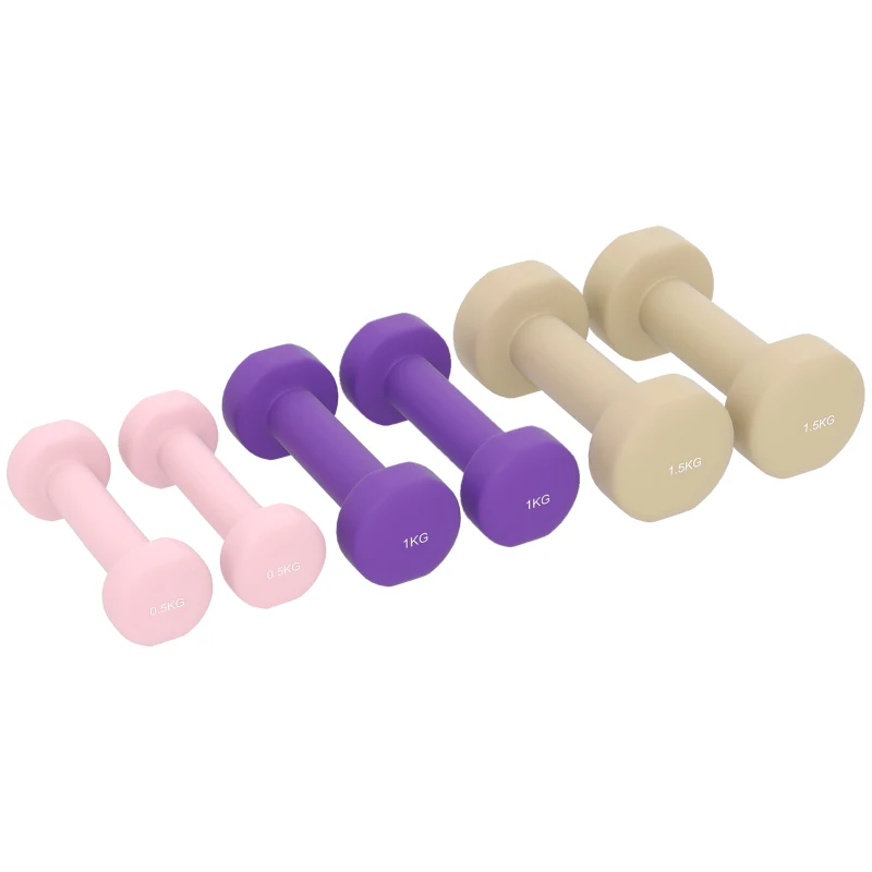 HOMCOM Dumbbellset 6-delig met Koffer, Gewichten, Verstelbaar 0,5 kg, 1 kg, 1,5 kg voor Thuis, Fitness