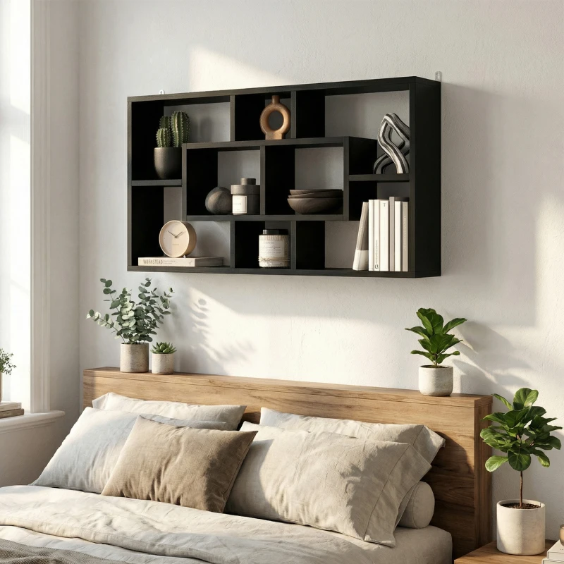 HOMCOM Étagère murale bibliothèque 8 cubes, meuble de rangement, design moderne, 85 x 14,5 x 47,5 cm, noir