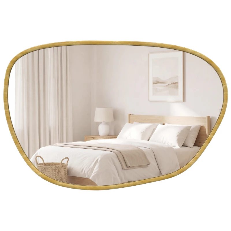 HOMCOM Miroir mural, miroir décoratif asymétrique 90x60cm en verre trempé pour salle de bain, chambre, salon, couloir, naturel