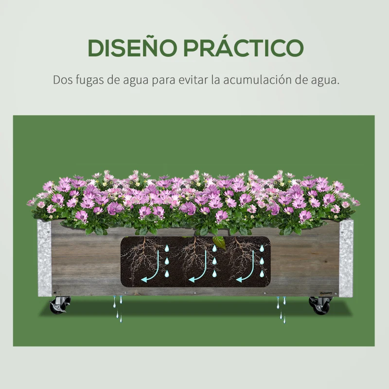 Outsunny Jardinera Exterior Grande con Ruedas Tela no Tejida Jardinera y Sistema de Drenaje 96x30,6x30 cm Gris Claro