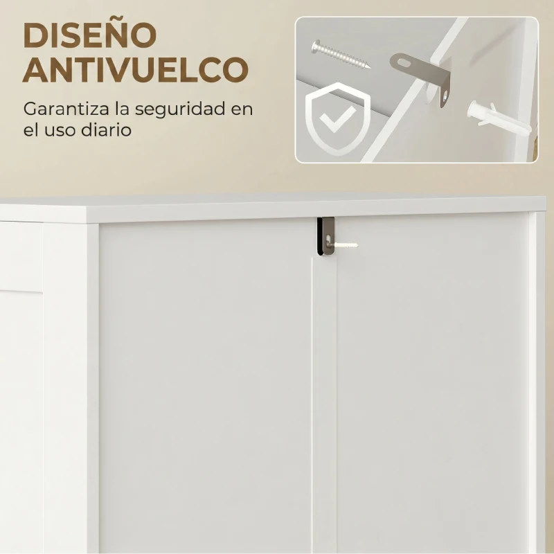 Homcom Alacena de Cocina, Armario Alto con 2 Estantes Ajustables, Aparador con 4 Puertas Abovedadas 60X30X110 cm, Blanco